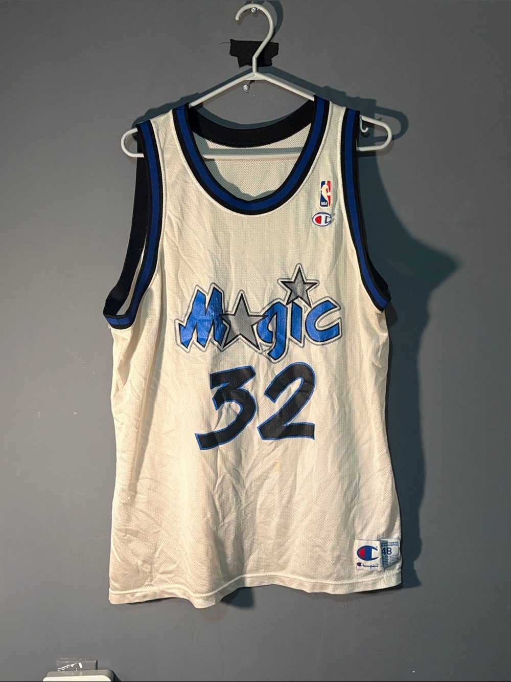 Champion Orlando Magic #32 Shaquile O’Neal White & Blue Basketball Jersey
